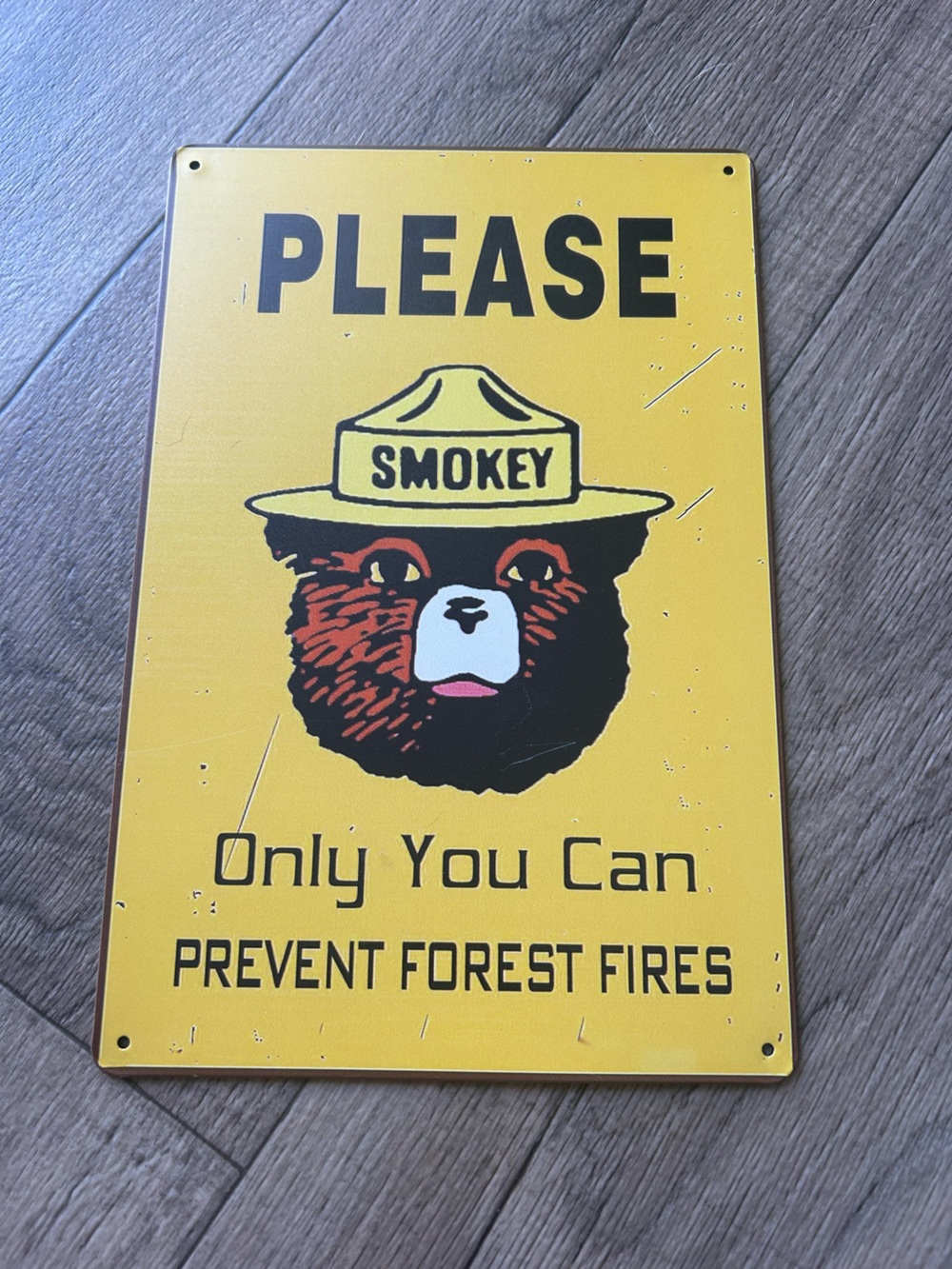 Smokey Bear 'Please Only You Can Prevent Forest Fires' Metal Sign - Yellow
